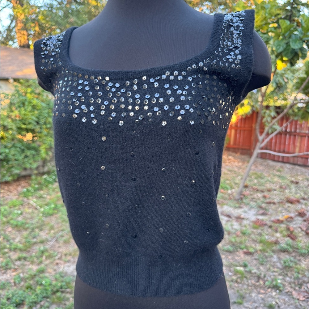 Vintage 70s 80s Stevens Creek Angora Lambswool Sequin Sleeveless Sweater Top